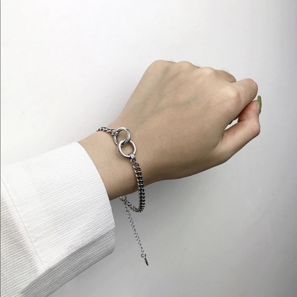 *NEW* 925 Sterling Silver Double Circle Chain Bracelet - Picture 4 of 7